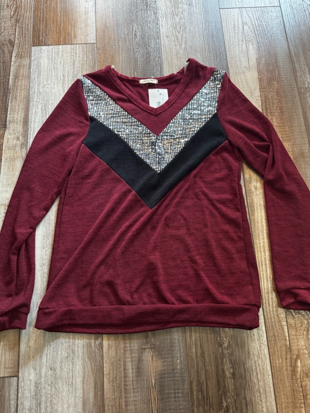12 Pm By Mon Ami Cranberry V-Neck Sweater with Sequin Accent
